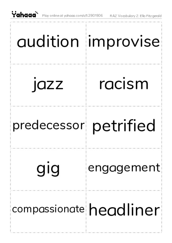RAZ Vocabulary Z: Ella Fitzgerald PDF two columns flashcards