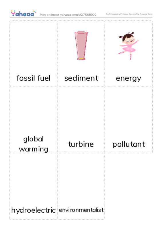 RAZ Vocabulary Z: Energy Sources The Pros and Cons PDF flaschards with images