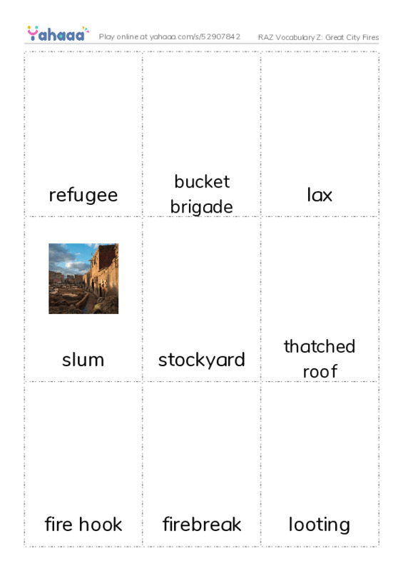 RAZ Vocabulary Z: Great City Fires PDF flaschards with images