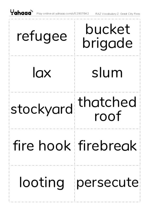 RAZ Vocabulary Z: Great City Fires PDF two columns flashcards