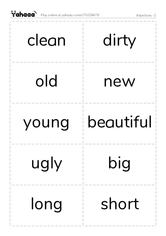 Common Adjectives PDF two columns flashcards