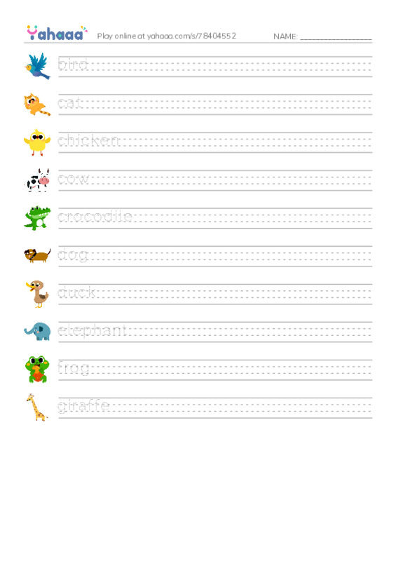 Common animals PDF write between the lines worksheet