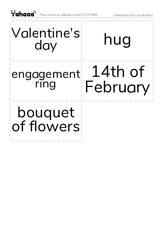 Valentines Day vocabulary! PDF two columns flashcards