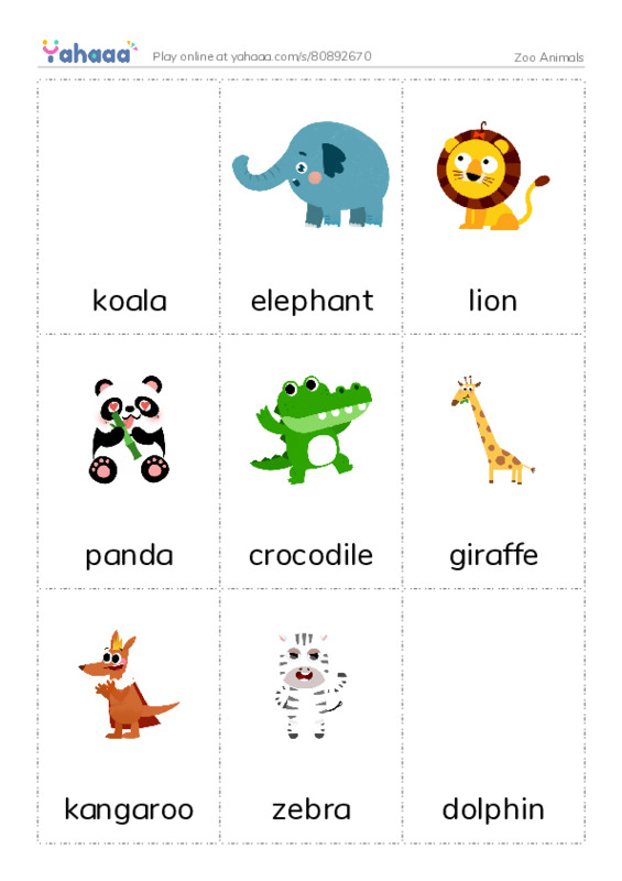 Zoo Animals PDF flaschards with images