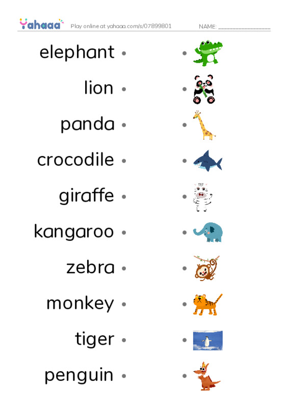 Zoo Animals PDF link match words worksheet