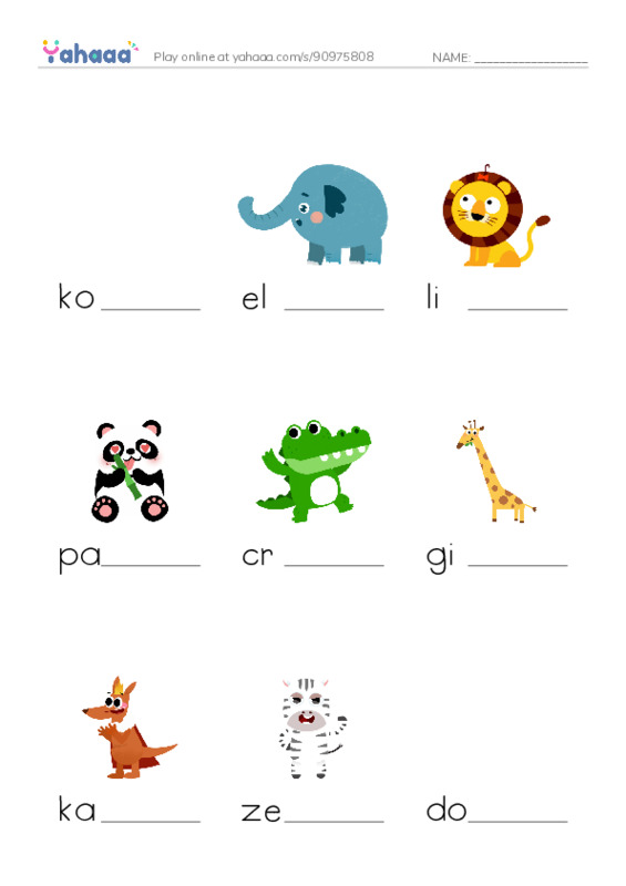 Zoo Animals PDF worksheet to fill in words gaps