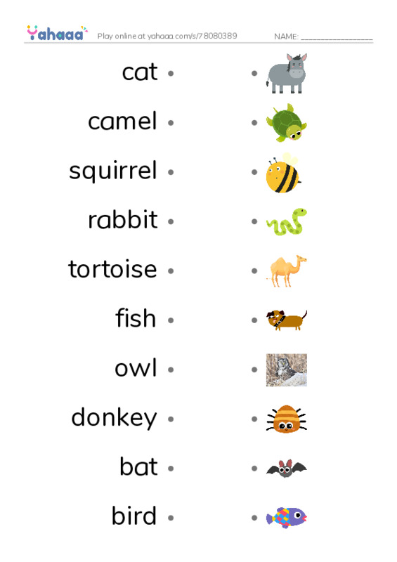 Animals Around Us PDF link match words worksheet