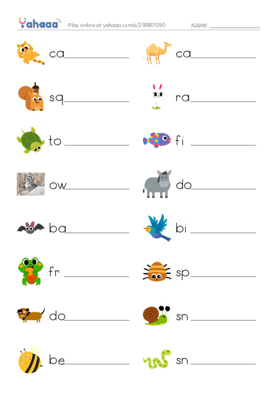 Animals Around Us PDF worksheet writing row