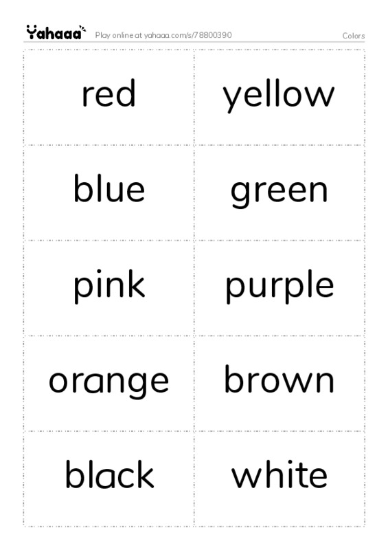Colors PDF two columns flashcards