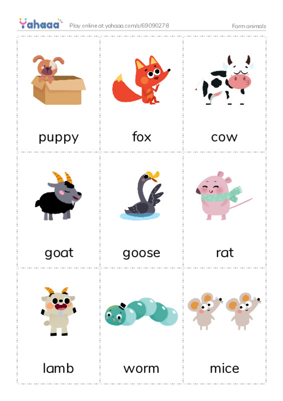 Farm animals PDF flaschards with images