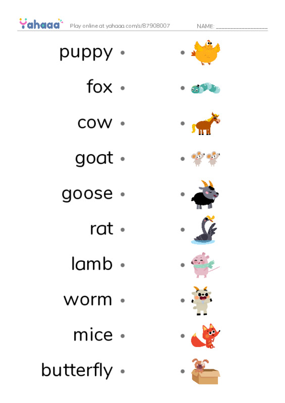 Farm animals PDF link match words worksheet