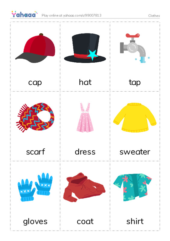 Clothes PDF flaschards with images