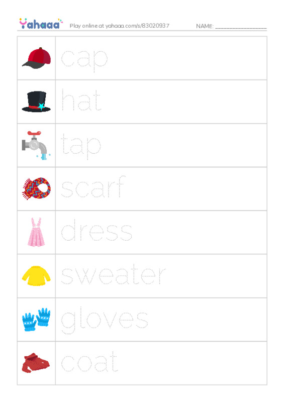 Clothes PDF one column image words