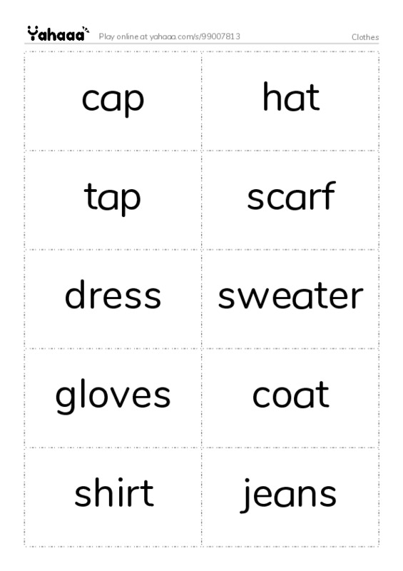 Clothes PDF two columns flashcards