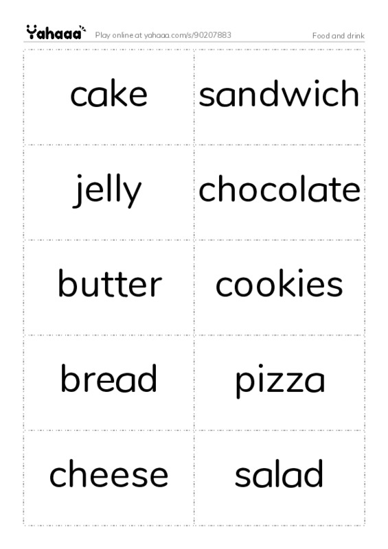 Food and drink PDF two columns flashcards