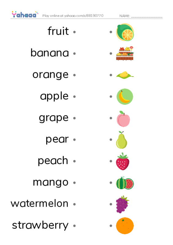 Fruits PDF link match words worksheet
