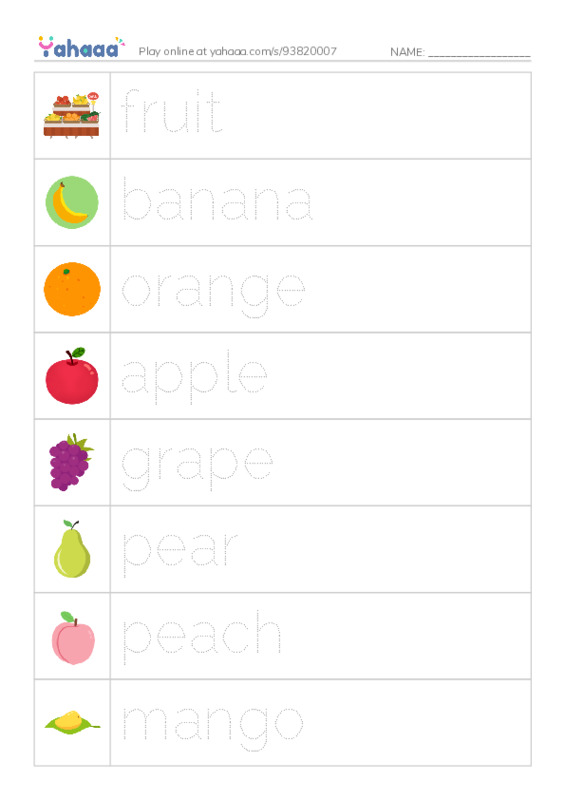 Fruits PDF one column image words