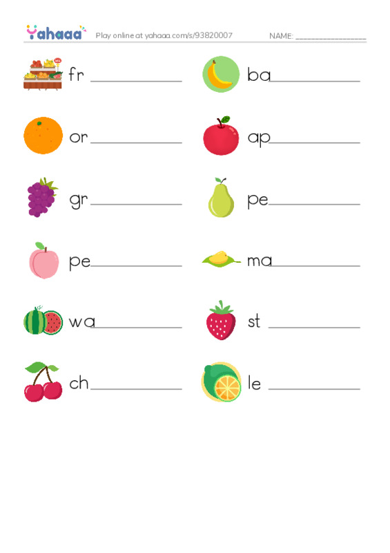 Fruits PDF worksheet writing row