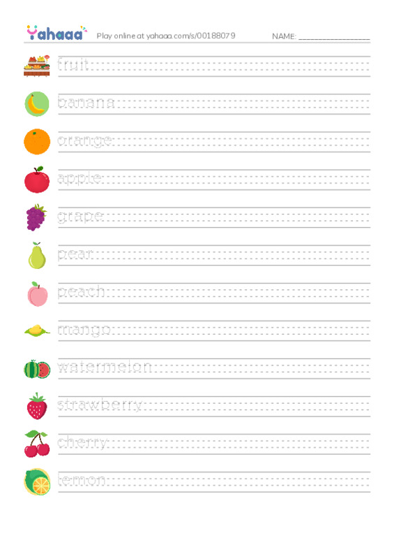 Fruits PDF write between the lines worksheet