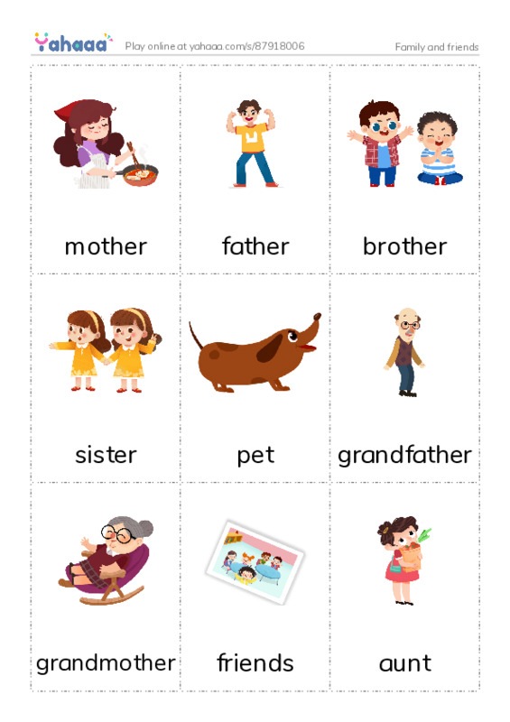 Family and friends PDF flaschards with images