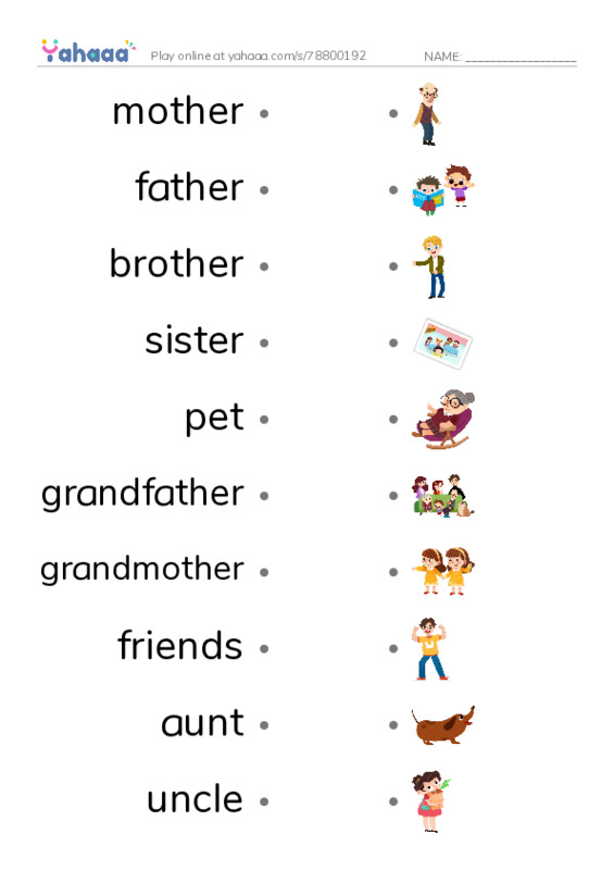 Family and friends PDF link match words worksheet