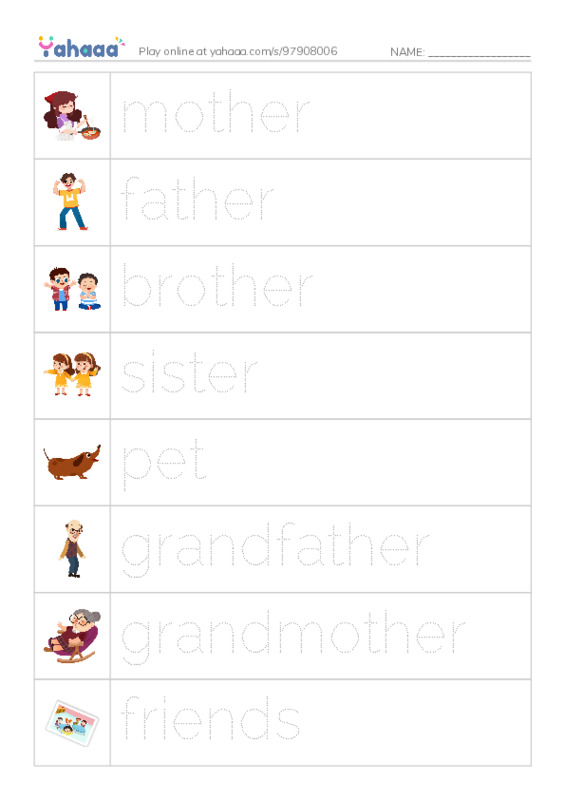 Family and friends PDF one column image words