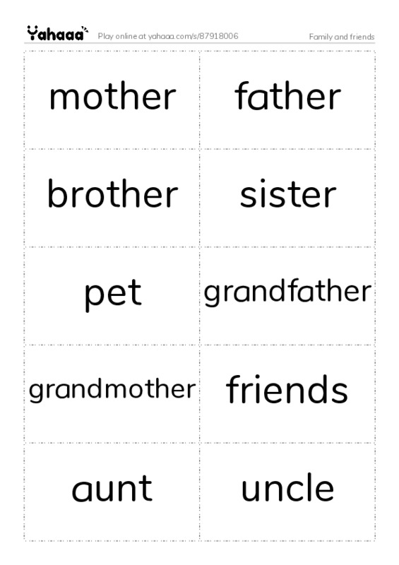 Family and friends PDF two columns flashcards