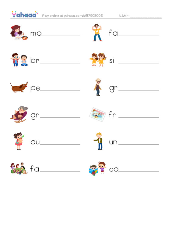 Family and friends PDF worksheet writing row