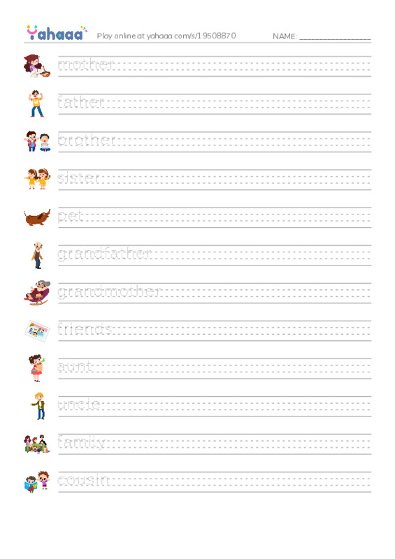 Family and friends PDF write between the lines worksheet