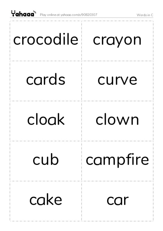 Words in C  PDF two columns flashcards
