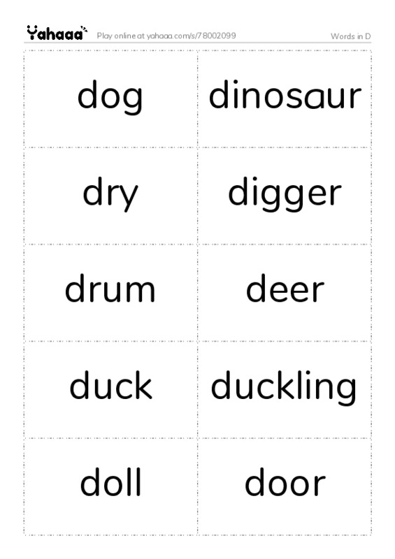 Words in D PDF two columns flashcards