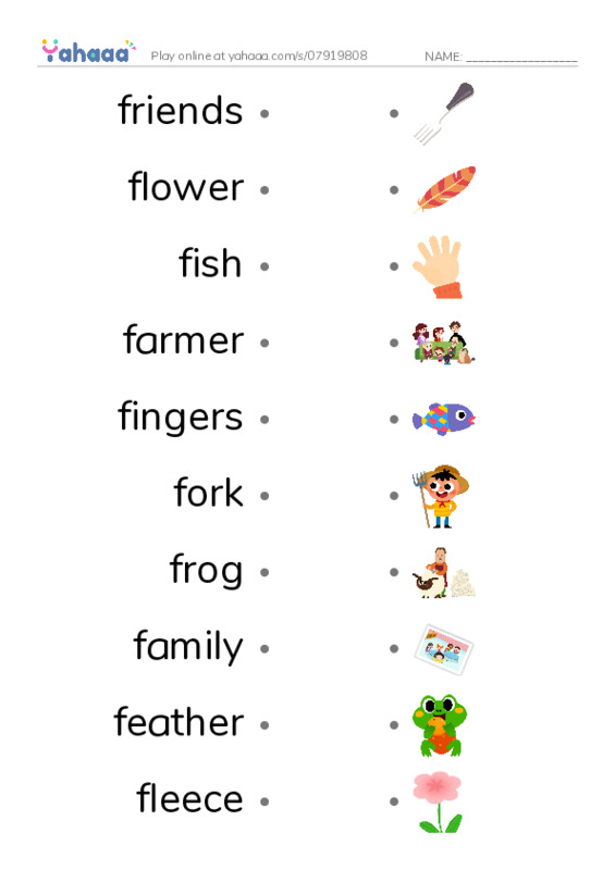 Words in F PDF link match words worksheet