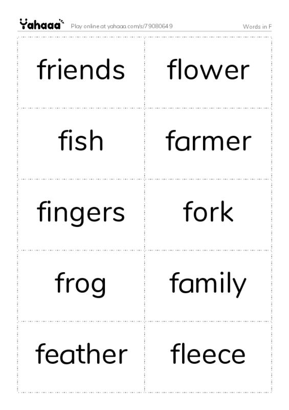 Words in F PDF two columns flashcards