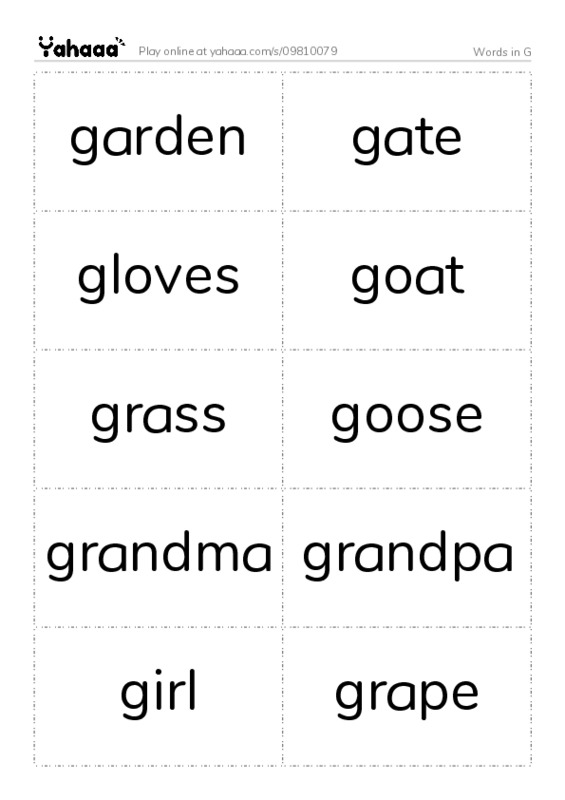 Words in G PDF two columns flashcards
