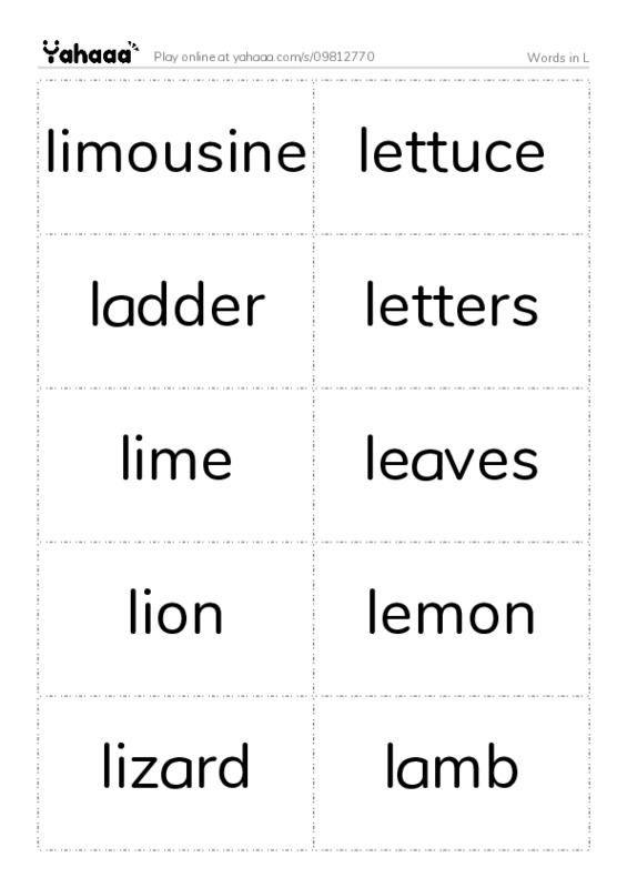 Words in L PDF two columns flashcards