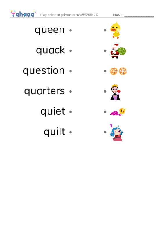 Words in Q PDF link match words worksheet
