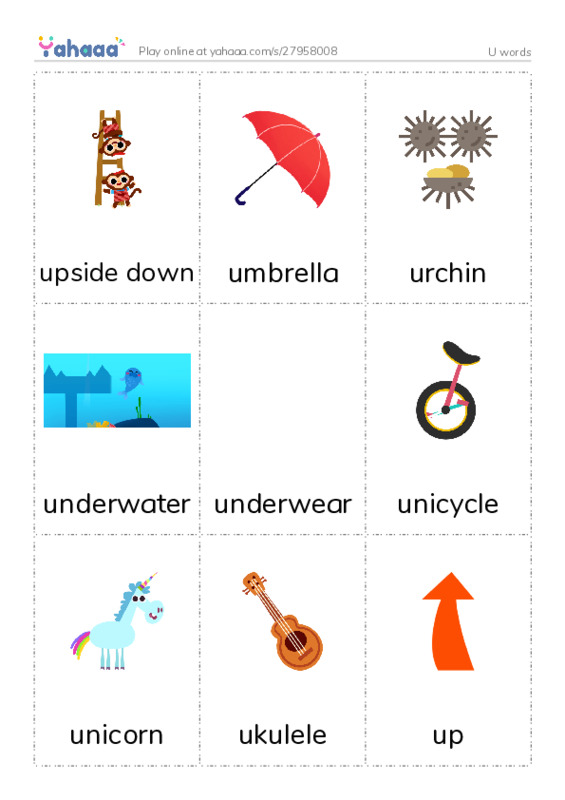 U words PDF flaschards with images