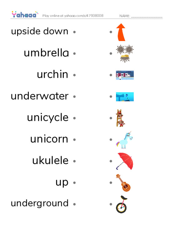 U words PDF link match words worksheet