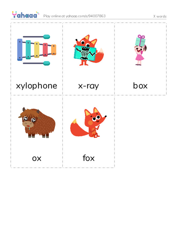 X words PDF flaschards with images