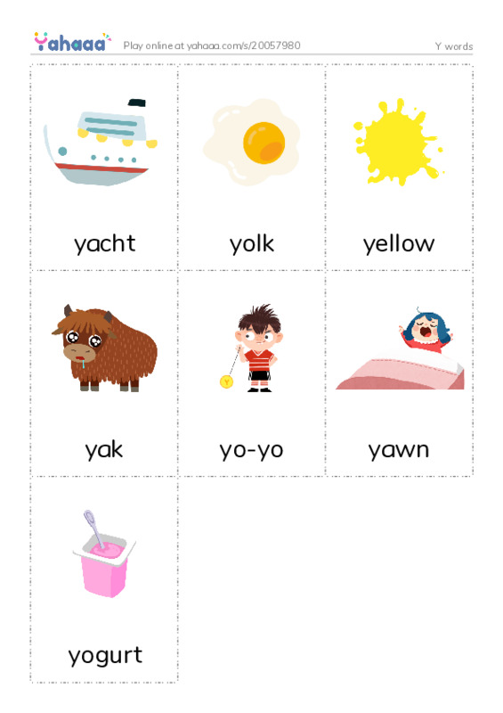 Y words PDF flaschards with images