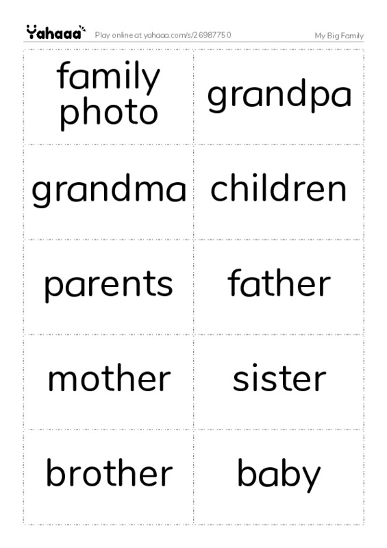 My Big Family PDF two columns flashcards