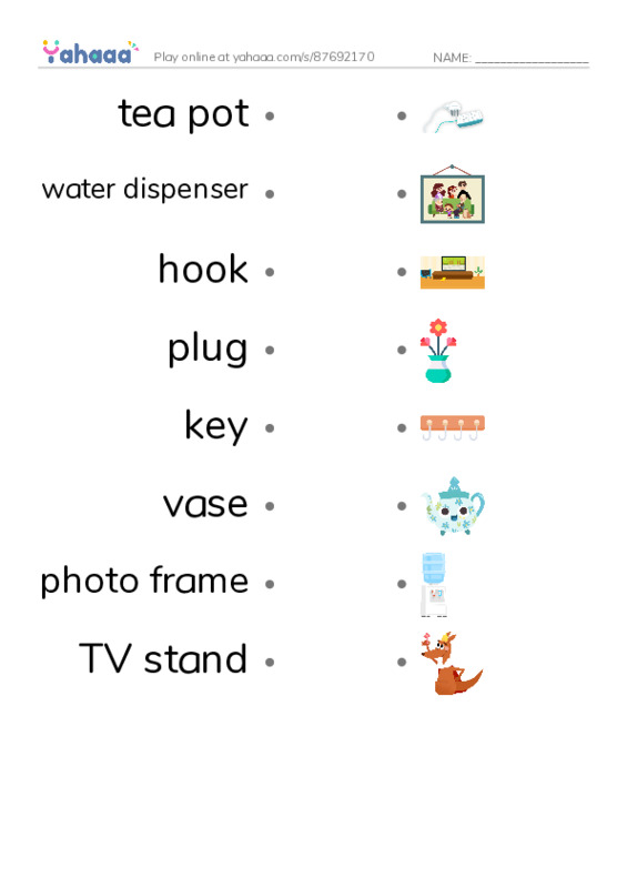 Things in the Home PDF link match words worksheet