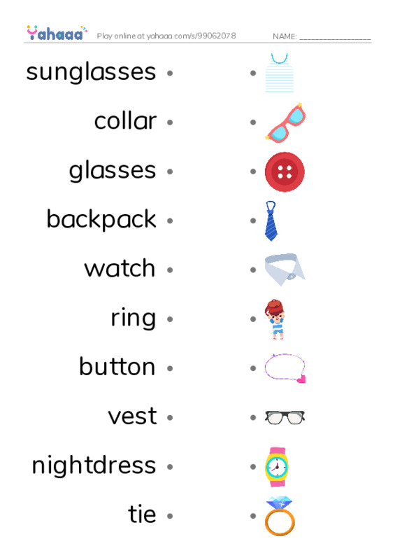 Fashion Accessories PDF link match words worksheet