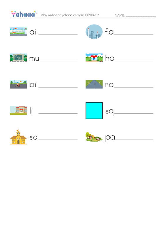 Places 1 PDF worksheet writing row