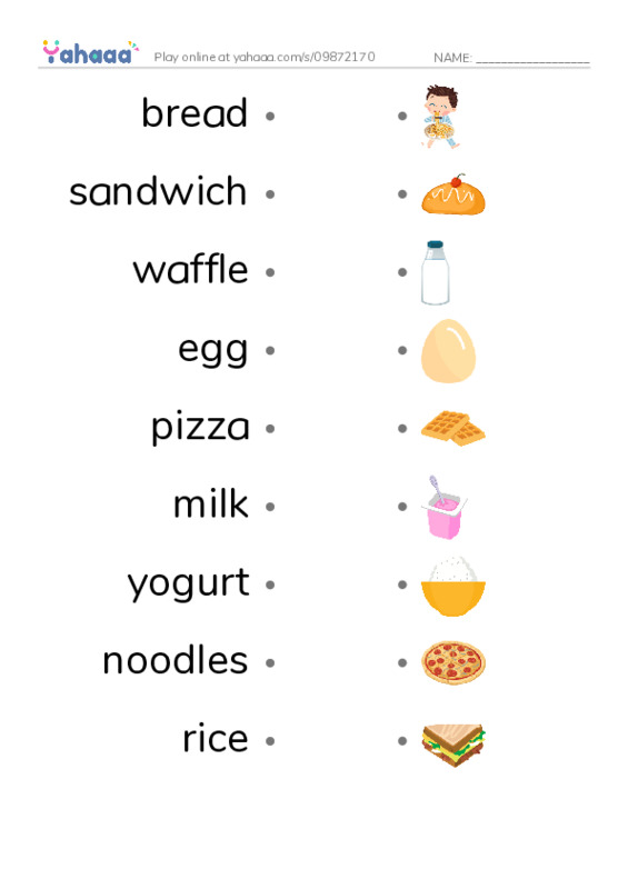 My Breakfast PDF link match words worksheet