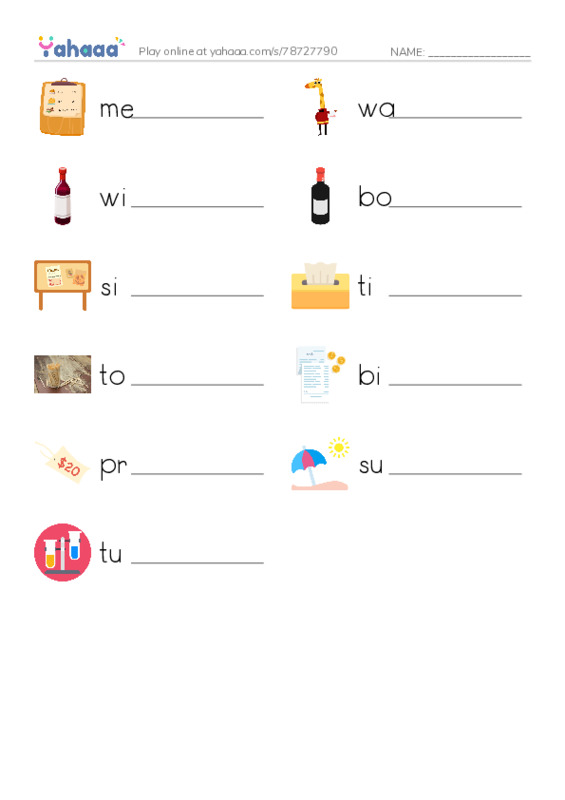 Restaurant vocabulary PDF worksheet writing row