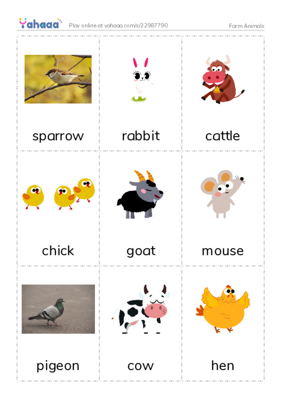 Farm Animals PDF flaschards with images