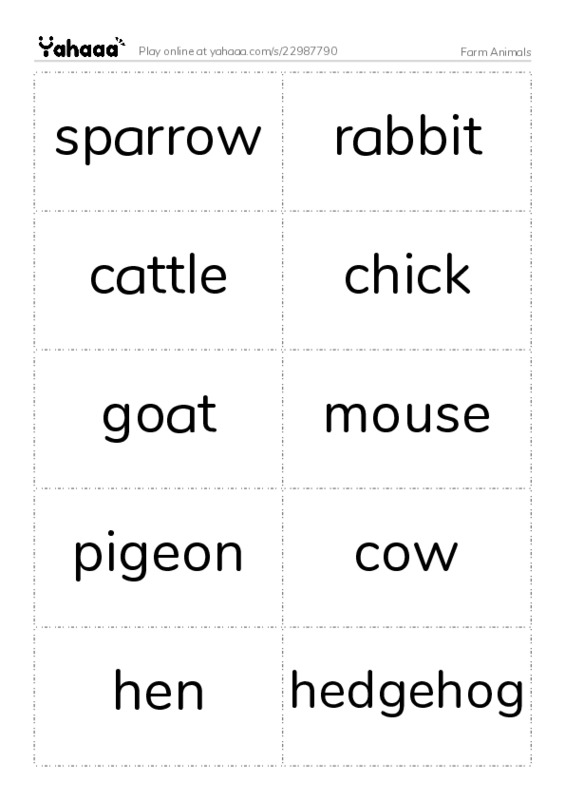 Farm Animals PDF two columns flashcards