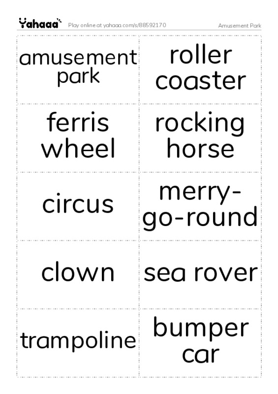 Amusement Park PDF two columns flashcards