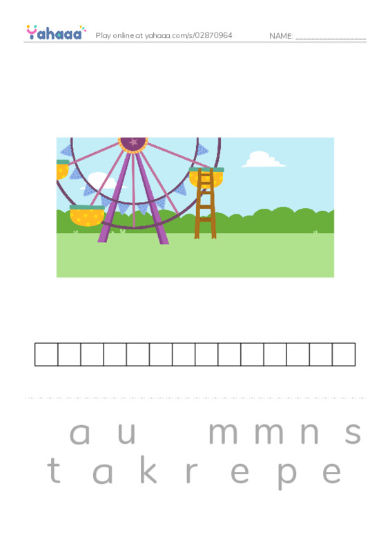 Amusement Park PDF word puzzles worksheet